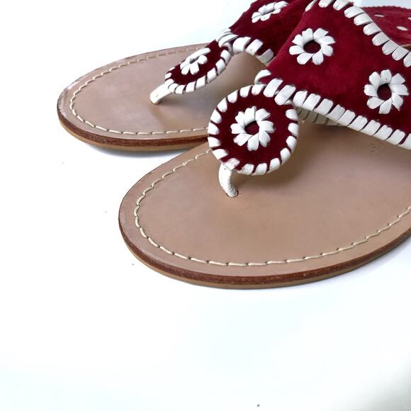Jack Rogers Palm Beach Burgundy Sandals | Leather Whipstitch Preppy Resort Chic - Picture 7 of 16